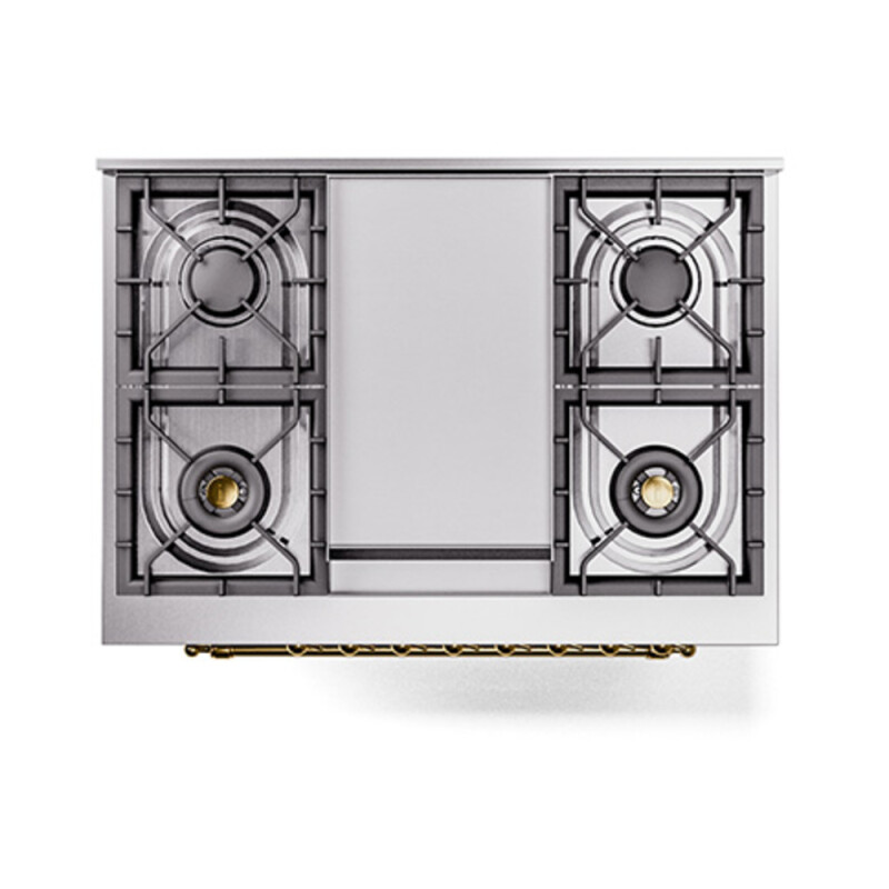Nostalgie II Noblesse 36″ Dual Fuel Range (Natural Gas, Triple Glass Door, Stainless Steel, Brass) UN36FNMPSSG