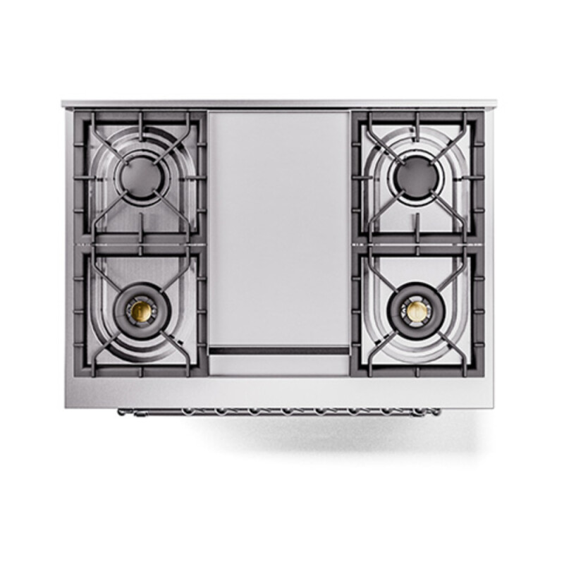 Nostalgie II Noblesse 36″ Dual Fuel Range (Natural Gas, Solid Door, Blue Grey, Chrome) UN36FQNMPBGC