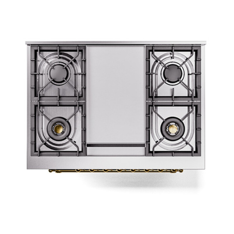Nostalgie II Noblesse 36″ Dual Fuel Range (Natural Gas, Solid Door, Glossy Black, Brass) UN36FQNMPBKG