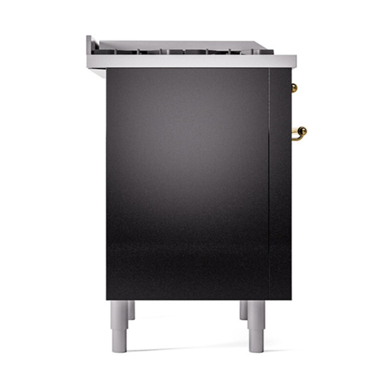 Nostalgie II Noblesse 36″ Dual Fuel Range (Natural Gas, Solid Door, Glossy Black, Brass) UN36FQNMPBKG