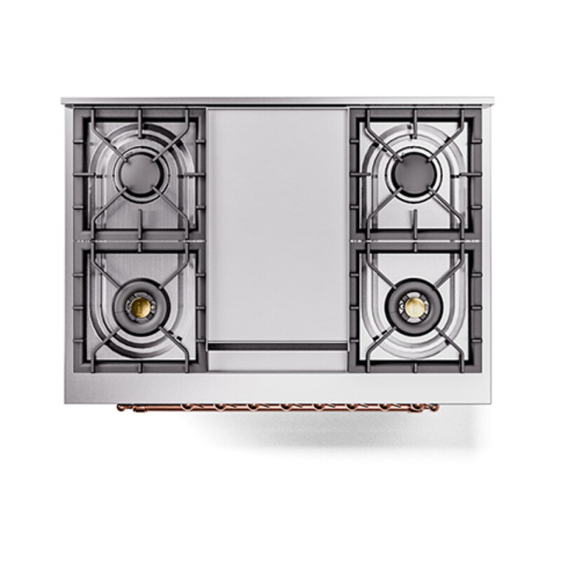 Nostalgie II Noblesse 36″ Dual Fuel Range (Natural Gas, Solid Door, Midnight Blue, Copper) UN36FQNMPMBP