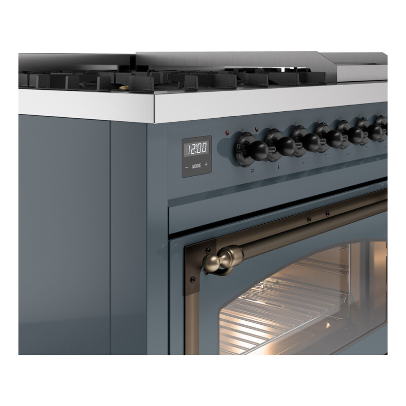 Nostalgie II Noblesse 48″ Dual Fuel Range (8 Sealed Burners + Griddle, Natural Gas, Triple Glass Door, Blue Grey, Burnished) UN48FNMPBGB