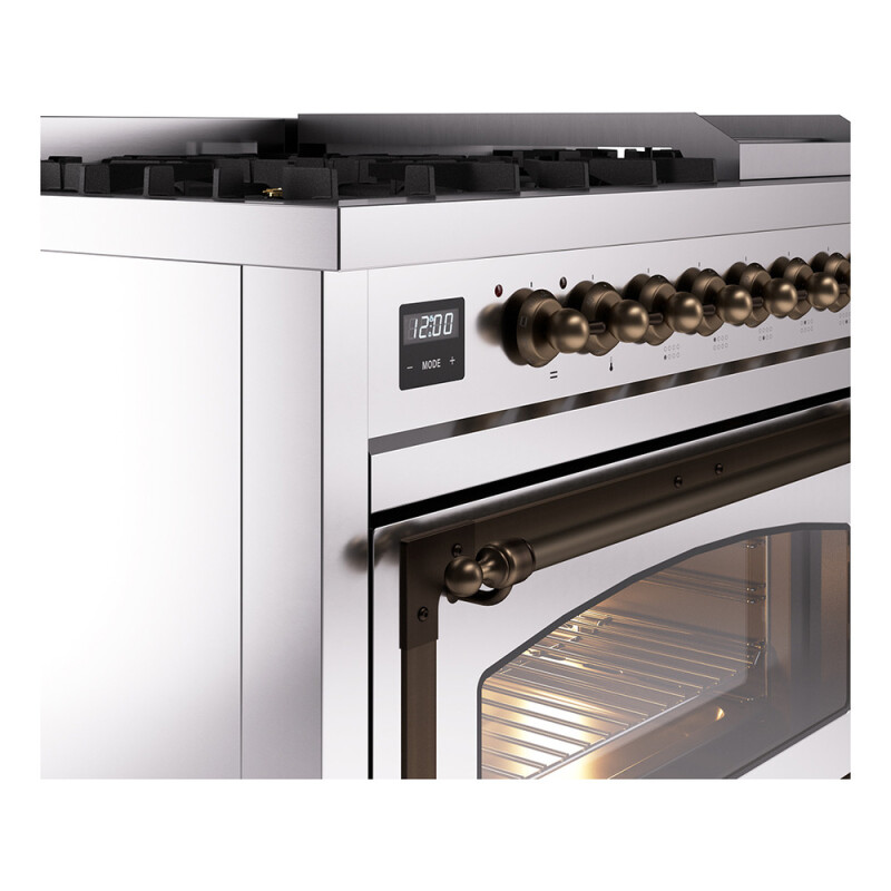 Nostalgie II Noblesse 48″ Dual Fuel Range  (8 Sealed Burners + Griddle, Liquid Propane, Triple Glass Door, Stainless Steel, Burnished) UN48FNMPSSBLP