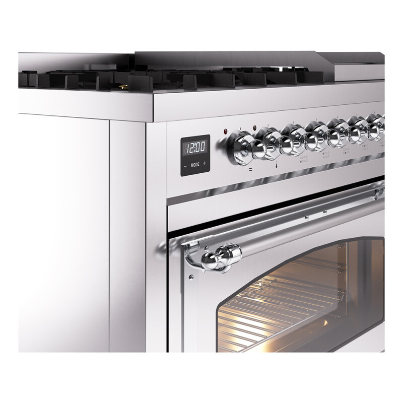 Nostalgie II Noblesse 48″ Dual Fuel Range (8 Sealed Burners + Griddle, Natural Gas, Triple Glass Door, Stainless Steel, Chrome) UN48FNMPSSC
