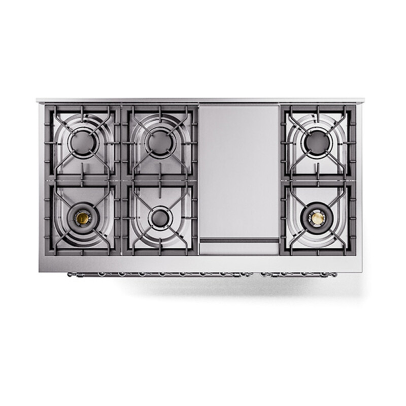Nostalgie II Noblesse 48″ Dual Fuel Range (8 Sealed Burners + Griddle, Natural Gas, Triple Glass Door, Stainless Steel, Chrome) UN48FNMPSSC