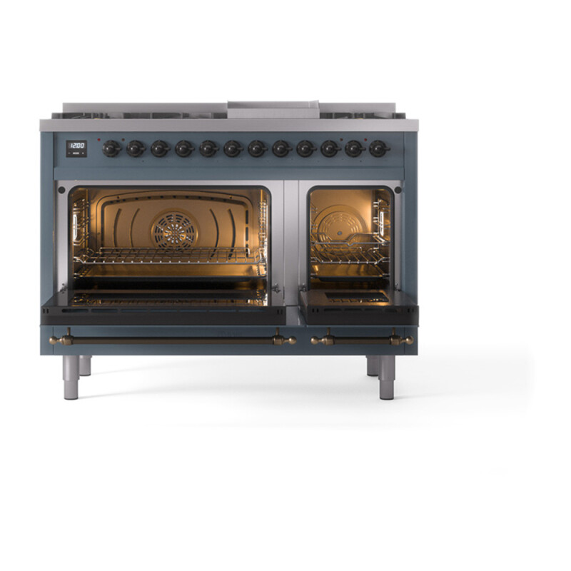 Nostalgie II Noblesse 48″ Dual Fuel Range  (8 Sealed Burners + Griddle, Natural Gas, Solid Door, Blue Grey, Burnished) UN48FQNMPBGB
