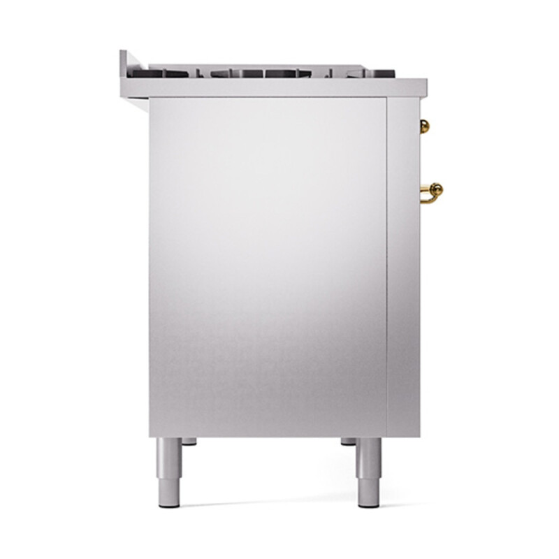 Nostalgie II Noblesse 48″ Dual Fuel Range  (8 Sealed Burners + Griddle, Natural Gas, Solid Door, Stainless Steel, Brass) UN48FQNMPSSG