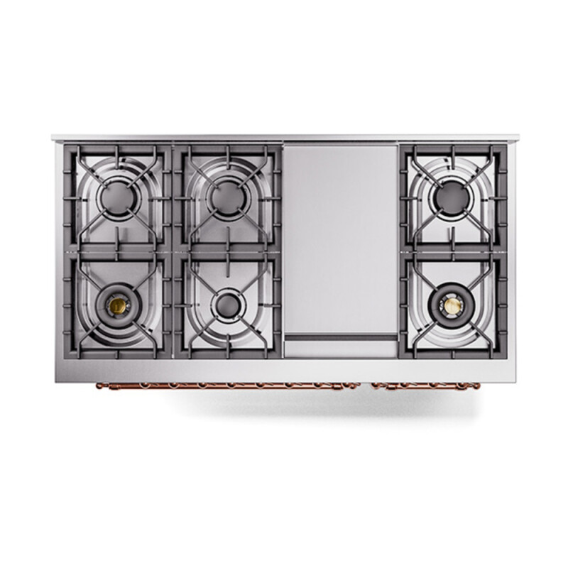Nostalgie II Noblesse 48″ Dual Fuel Range  (8 Sealed Burners + Griddle, Natural Gas, Solid Door, Stainless Steel, Copper) UN48FQNMPSSP