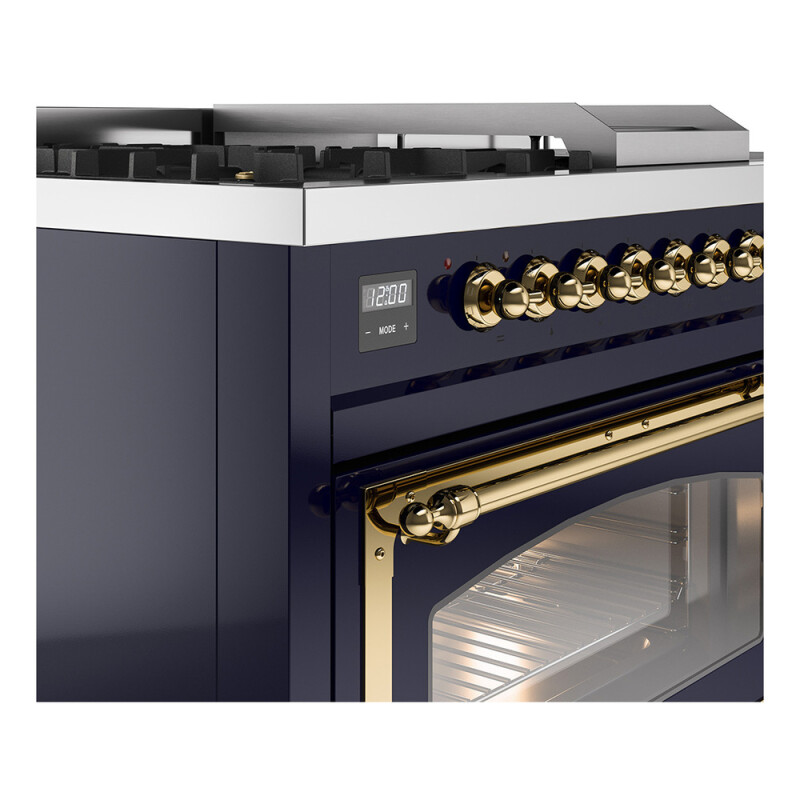Nostalgie II Noblesse 48″ Dual Fuel Range  (5 Sealed Burners + Griddle + French Top, Liquid Propane, Triple Glass Door, Midnight Blue, Brass) UN48FSNMPMBGLP
