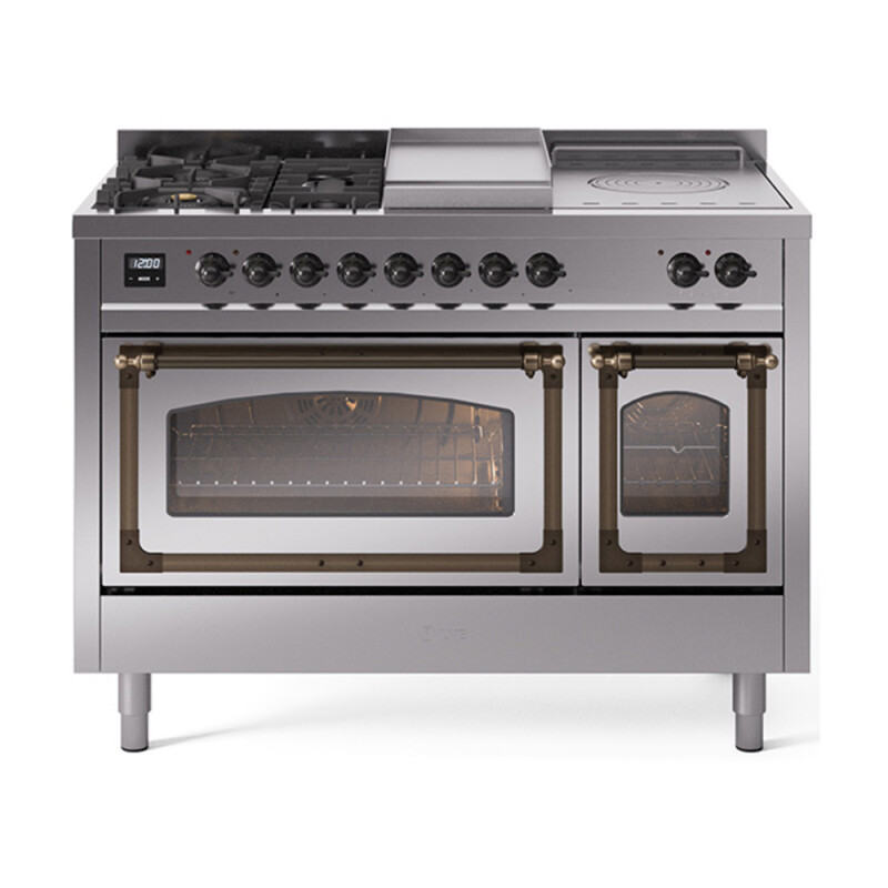 Nostalgie II Noblesse 48″ Dual Fuel Range  (5 Sealed Burners + Griddle + French Top, Natural Gas, Triple Glass Door, Stainless Steel, Burnished) UN48FSNMPSSB