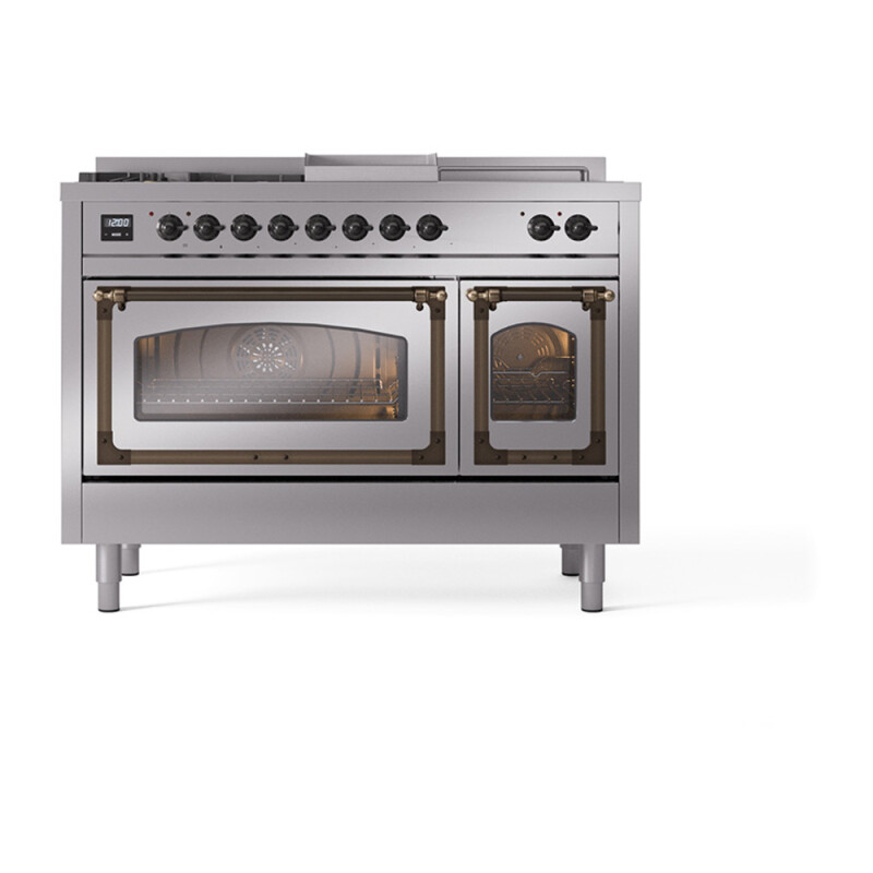 Nostalgie II Noblesse 48″ Dual Fuel Range  (5 Sealed Burners + Griddle + French Top, Natural Gas, Triple Glass Door, Stainless Steel, Burnished) UN48FSNMPSSB