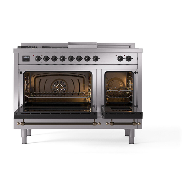 Nostalgie II Noblesse 48″ Dual Fuel Range  (5 Sealed Burners + Griddle + French Top, Natural Gas, Triple Glass Door, Stainless Steel, Burnished) UN48FSNMPSSB