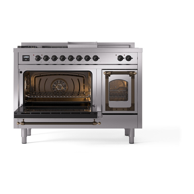 Nostalgie II Noblesse 48″ Dual Fuel Range  (5 Sealed Burners + Griddle + French Top, Natural Gas, Triple Glass Door, Stainless Steel, Burnished) UN48FSNMPSSB