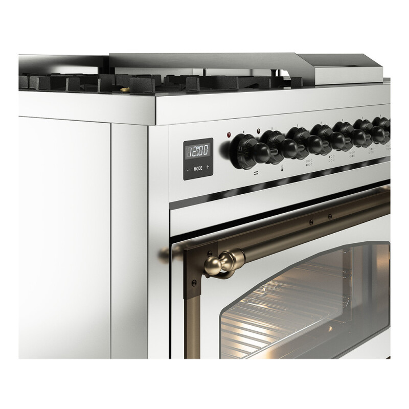 Nostalgie II Noblesse 48″ Dual Fuel Range  (5 Sealed Burners + Griddle + French Top, Natural Gas, Triple Glass Door, Stainless Steel, Burnished) UN48FSNMPSSB