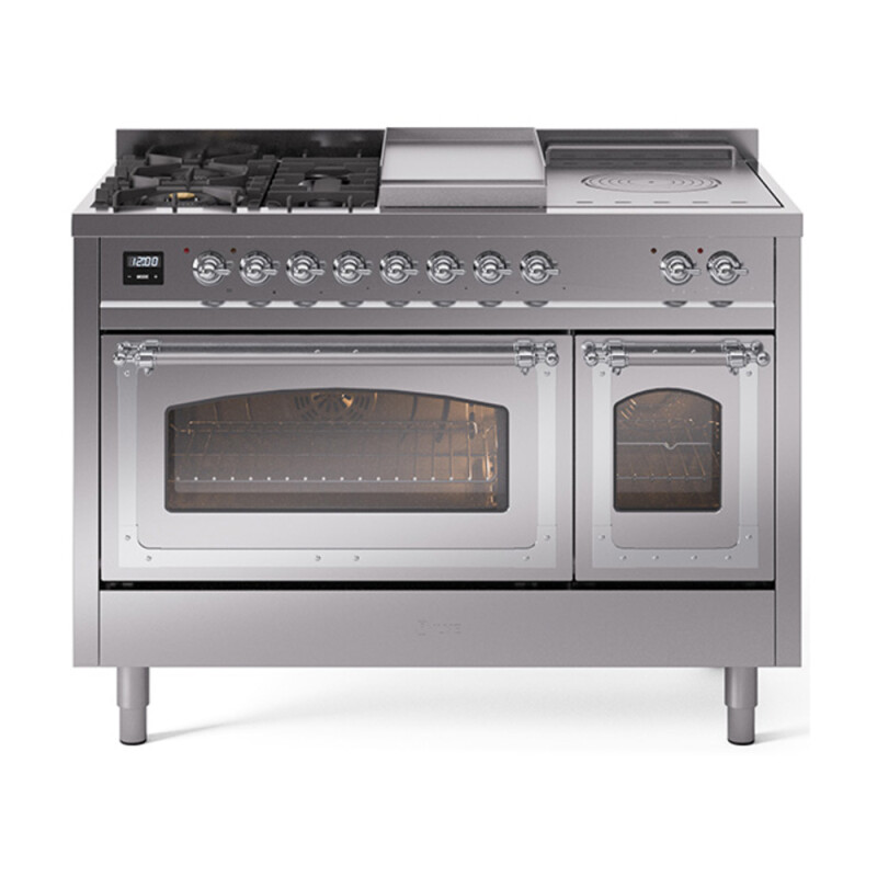 Nostalgie II Noblesse 48″ Dual Fuel Range  (5 Sealed Burners + Griddle + French Top, Liquid Propane, Triple Glass Door, Stainless Steel, Chrome) UN48FSNMPSSCLP