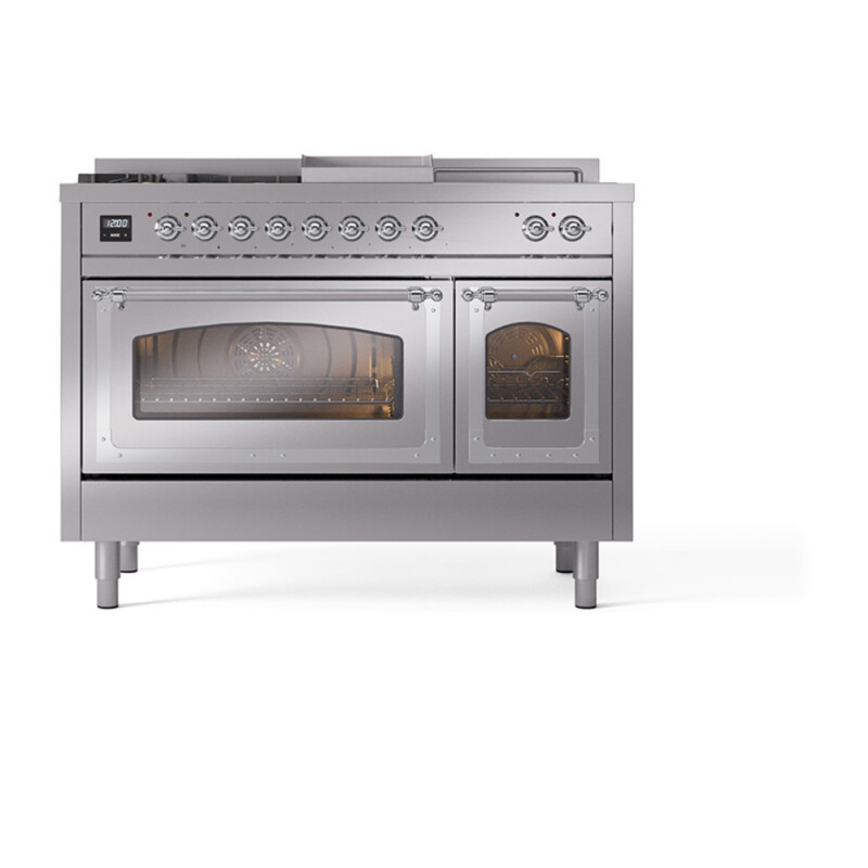 Nostalgie II Noblesse 48″ Dual Fuel Range  (5 Sealed Burners + Griddle + French Top, Liquid Propane, Triple Glass Door, Stainless Steel, Chrome) UN48FSNMPSSCLP