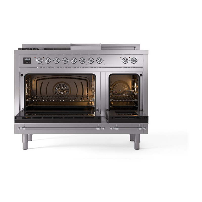Nostalgie II Noblesse 48″ Dual Fuel Range  (5 Sealed Burners + Griddle + French Top, Liquid Propane, Triple Glass Door, Stainless Steel, Chrome) UN48FSNMPSSCLP