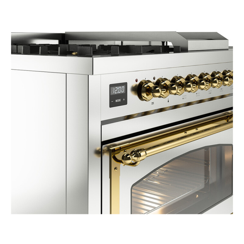 Nostalgie II Noblesse 48″ Dual Fuel Range (5 Sealed Burners + Griddle + French Top, Liquid Propane, Triple Glass Door, Stainless Steel, Brass) UN48FSNMPSSGLP