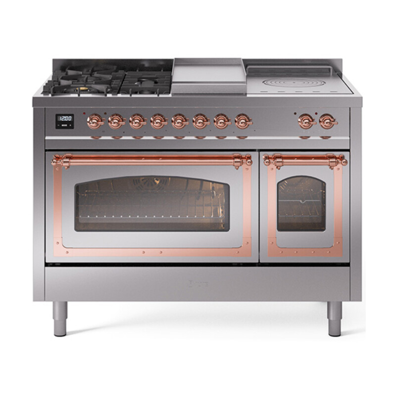 Nostalgie II Noblesse 48″ Dual Fuel Range  (5 Sealed Burners + Griddle + French Top, Liquid Propane, Triple Glass Door, Stainless Steel, Copper) UN48FSNMPSSPLP