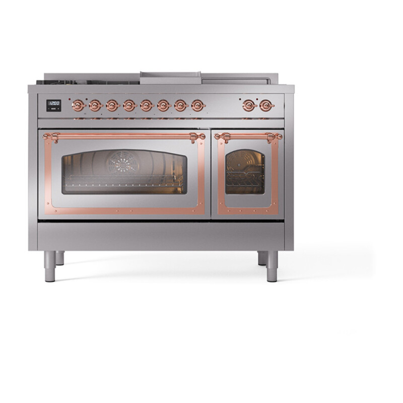 Nostalgie II Noblesse 48″ Dual Fuel Range  (5 Sealed Burners + Griddle + French Top, Liquid Propane, Triple Glass Door, Stainless Steel, Copper) UN48FSNMPSSPLP