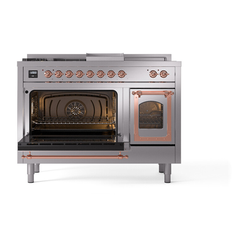 Nostalgie II Noblesse 48″ Dual Fuel Range  (5 Sealed Burners + Griddle + French Top, Liquid Propane, Triple Glass Door, Stainless Steel, Copper) UN48FSNMPSSPLP