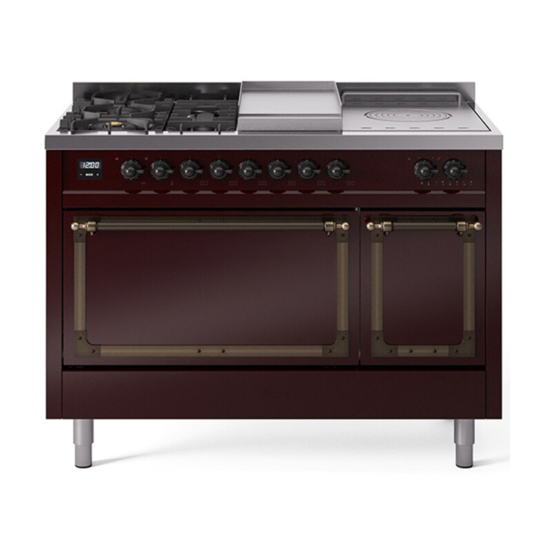 Nostalgie II Noblesse 48″ Dual Fuel Range  (5 Sealed Burners + Griddle + French Top, Natural Gas, Solid Door, Burgundy, Burnished) UN48FSQNMPBUB