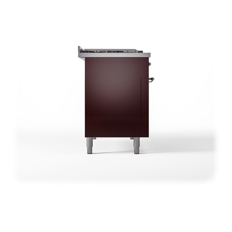 Nostalgie II Noblesse 48″ Dual Fuel Range  (5 Sealed Burners + Griddle + French Top, Natural Gas, Solid Door, Burgundy, Chrome) UN48FSQNMPBUC