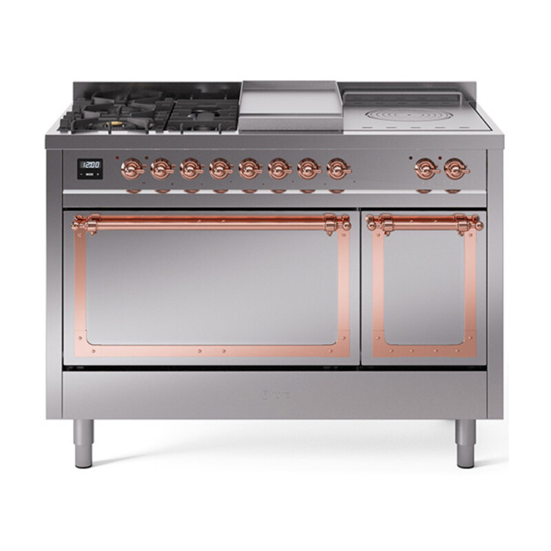 Nostalgie II Noblesse 48″ Dual Fuel Range  (5 Sealed Burners + Griddle + French Top, Natural Gas, Solid Door, Stainless Steel, Copper) UN48FSQNMPSSP