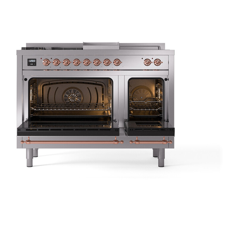 Nostalgie II Noblesse 48″ Dual Fuel Range  (5 Sealed Burners + Griddle + French Top, Natural Gas, Solid Door, Stainless Steel, Copper) UN48FSQNMPSSP