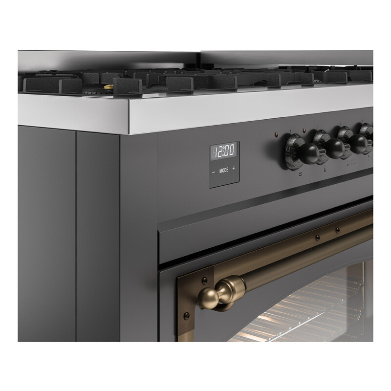 Nostalgie II Noblesse 60″ Dual Fuel Range      (9 Sealed Burners + Griddle, Liquid Propane, Triple Glass Door, Graphite Matte, Burnished) UN60FNMPMGBLP