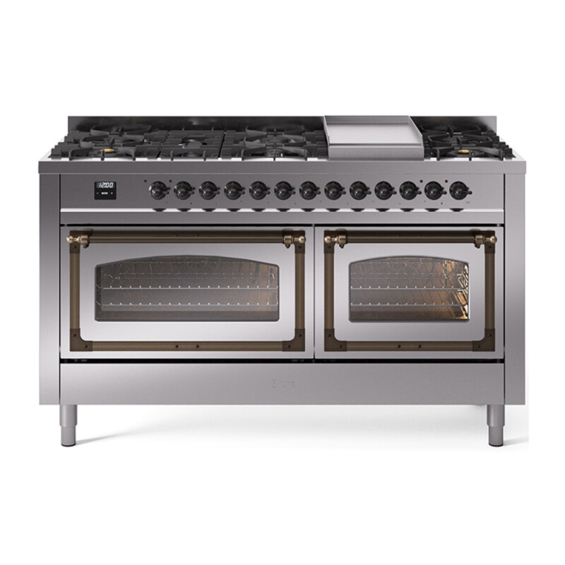 Nostalgie II Noblesse 60″ Dual Fuel Range      (9 Sealed Burners + Griddle, Natural Gas, Triple Glass Door, Stainless Steel, Burnished) UN60FNMPSSB