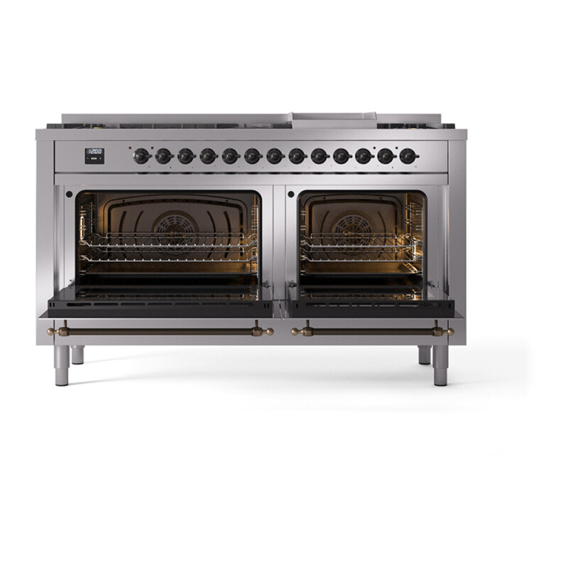 Nostalgie II Noblesse 60″ Dual Fuel Range      (9 Sealed Burners + Griddle, Natural Gas, Triple Glass Door, Stainless Steel, Burnished) UN60FNMPSSB