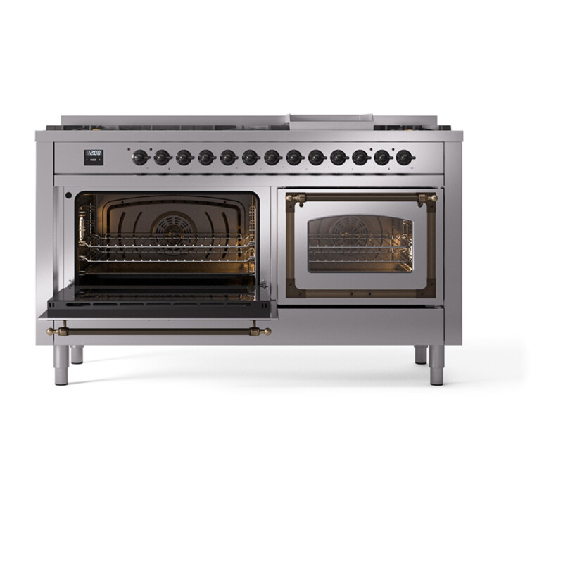 Nostalgie II Noblesse 60″ Dual Fuel Range      (9 Sealed Burners + Griddle, Natural Gas, Triple Glass Door, Stainless Steel, Burnished) UN60FNMPSSB