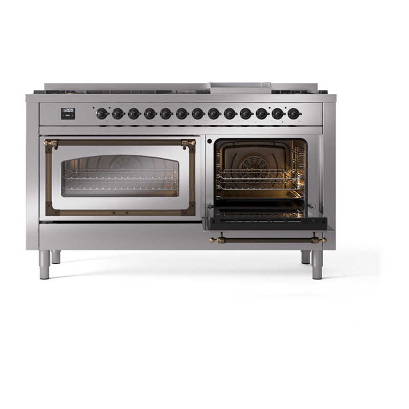 Nostalgie II Noblesse 60″ Dual Fuel Range      (9 Sealed Burners + Griddle, Natural Gas, Triple Glass Door, Stainless Steel, Burnished) UN60FNMPSSB