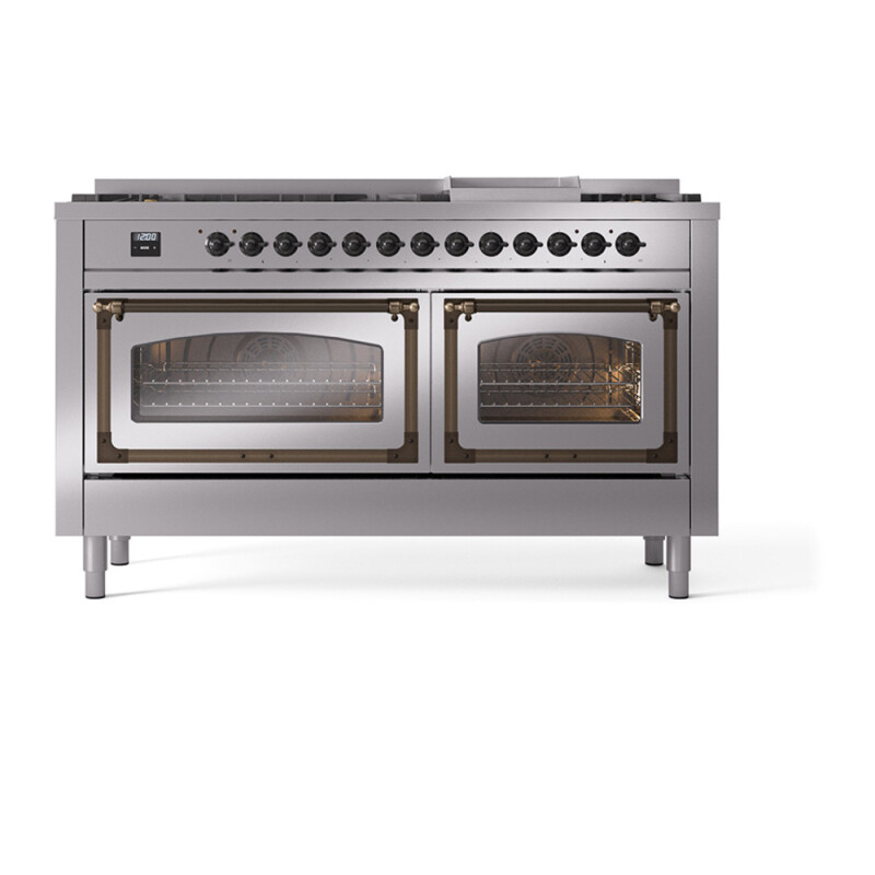 Nostalgie II Noblesse 60″ Dual Fuel Range      (9 Sealed Burners + Griddle, Natural Gas, Triple Glass Door, Stainless Steel, Burnished) UN60FNMPSSB