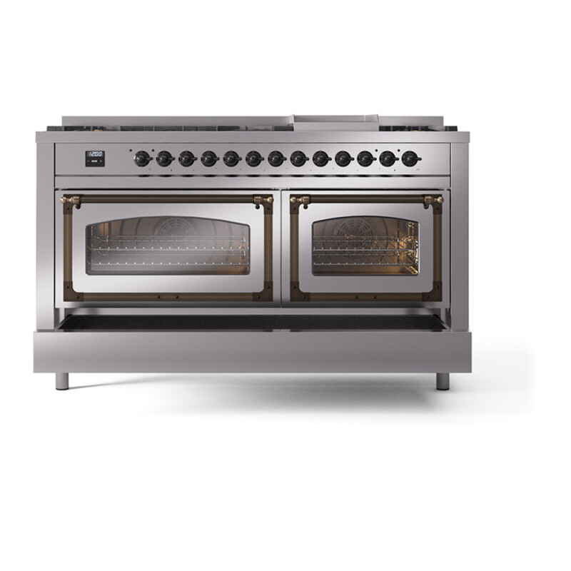 Nostalgie II Noblesse 60″ Dual Fuel Range      (9 Sealed Burners + Griddle, Natural Gas, Triple Glass Door, Stainless Steel, Burnished) UN60FNMPSSB