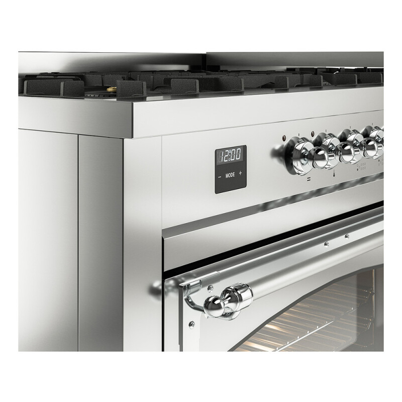 Nostalgie II Noblesse 60″ Dual Fuel Range (9 Sealed Burners + Griddle, Natural Gas, Triple Glass Door, Stainless Steel, Chrome) UN60FNMPSSC