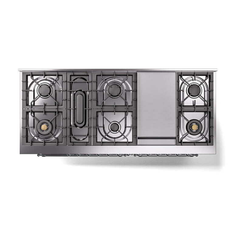 Nostalgie II Noblesse 60″ Dual Fuel Range (9 Sealed Burners + Griddle, Natural Gas, Triple Glass Door, Stainless Steel, Chrome) UN60FNMPSSC