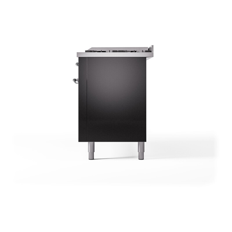 Nostalgie II Noblesse 60″ Dual Fuel Range (9 Sealed Burners + Griddle, Natural Gas, Solid Door, Glossy Black, Chrome) UN60FQNMPBKC