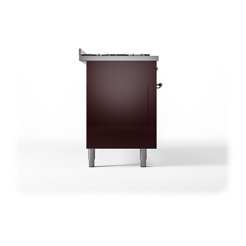 Nostalgie II Noblesse 60″ Dual Fuel Range      (9 Sealed Burners + Griddle, Natural Gas, Solid Door, Burgundy, Brass) UN60FQNMPBUG