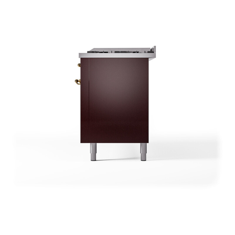 Nostalgie II Noblesse 60″ Dual Fuel Range      (9 Sealed Burners + Griddle, Natural Gas, Solid Door, Burgundy, Brass) UN60FQNMPBUG