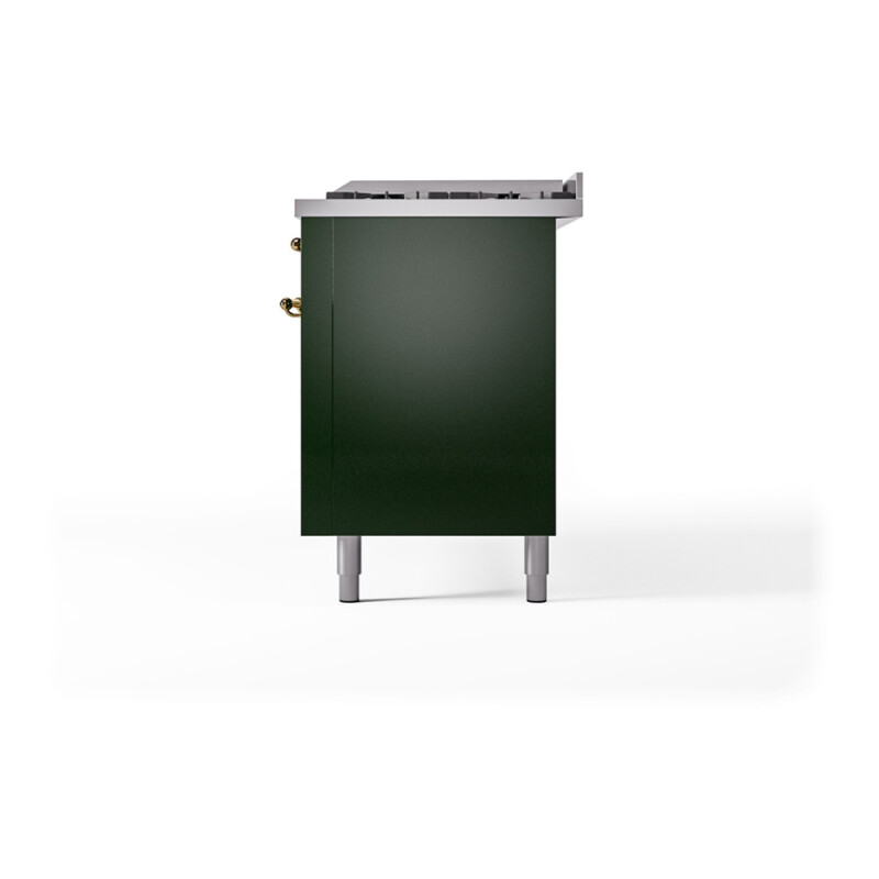 Nostalgie II Noblesse 60″ Dual Fuel Range      (9 Sealed Burners + Griddle, Natural Gas, Solid Door, Emerald Green, Brass) UN60FQNMPEGG