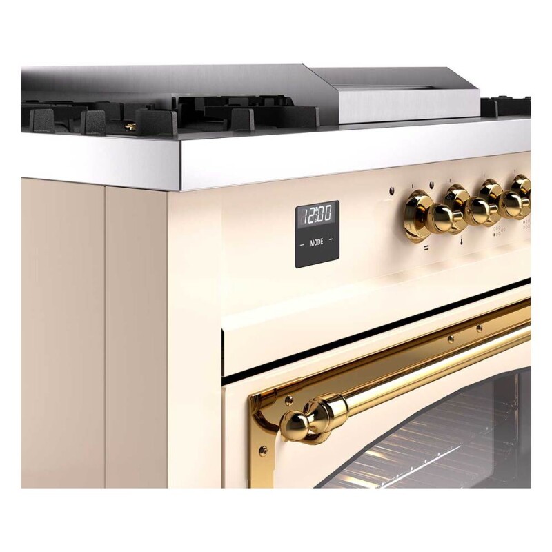 Nostalgie II Noblesse 60″ Dual Fuel Range      (7 Sealed Burners + Griddle + French Top, Natural Gas, Triple Glass Door, Antique White, Brass) UN60FSNMPAWG