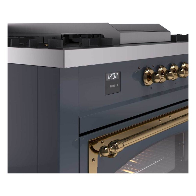Nostalgie II Noblesse 60″ Dual Fuel Range (7 Sealed Burners + Griddle + French Top, Liquid Propane, Triple Glass Door, Blue Grey, Brass) UN60FSNMPBGGLP