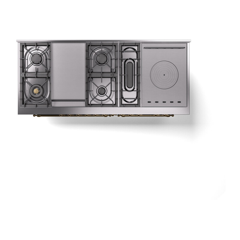 Nostalgie II Noblesse 60″ Dual Fuel Range (7 Sealed Burners + Griddle + French Top, Liquid Propane, Triple Glass Door, Blue Grey, Brass) UN60FSNMPBGGLP
