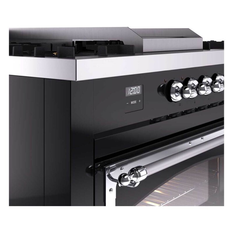 Nostalgie II Noblesse 60″ Dual Fuel Range (7 Sealed Burners + Griddle + French Top, Natural Gas, Triple Glass Door, Glossy Black, Chrome) UN60FSNMPBKC