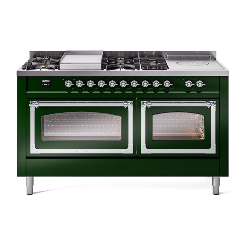 Nostalgie II Noblesse 60″ Dual Fuel Range (7 Sealed Burners + Griddle + French Top, Natural Gas, Triple Glass Door, Emerald Green, Chrome) UN60FSNMPEGC