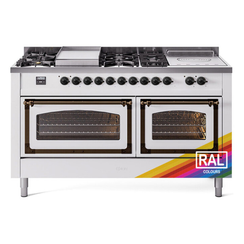 Nostalgie II Noblesse 60″ Dual Fuel Range      (7 Sealed Burners + Griddle + French Top, Natural Gas, Triple Glass Door, RAL, Burnished) UN60FSNMPRAB