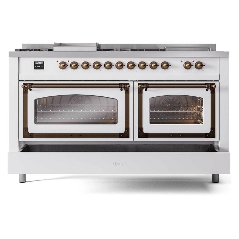 Nostalgie II Noblesse 60″ Dual Fuel Range      (7 Sealed Burners + Griddle + French Top, Natural Gas, Triple Glass Door, RAL, Burnished) UN60FSNMPRAB