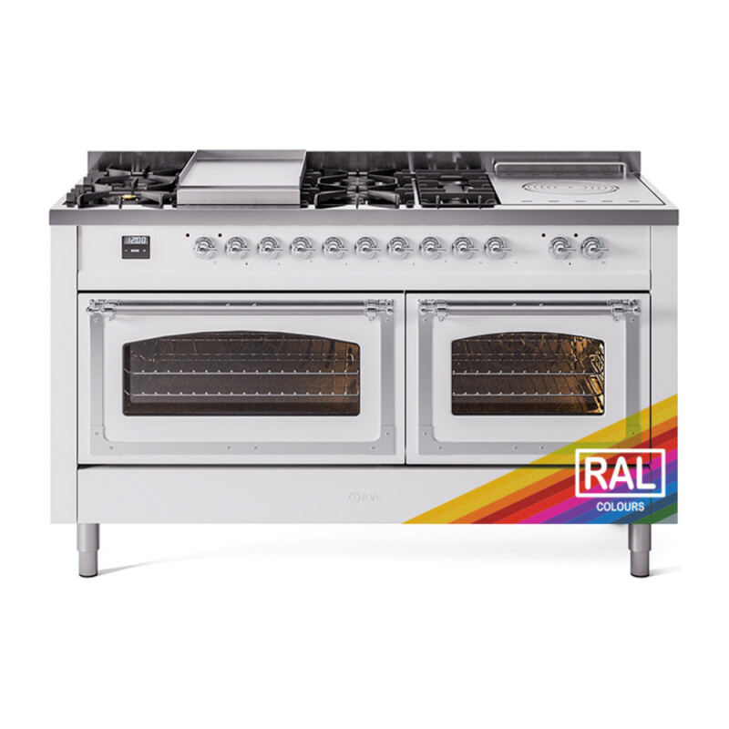 Nostalgie II Noblesse 60″ Dual Fuel Range      (7 Sealed Burners + Griddle + French Top, Natural Gas, Triple Glass Door, RAL, Chrome) UN60FSNMPRAC